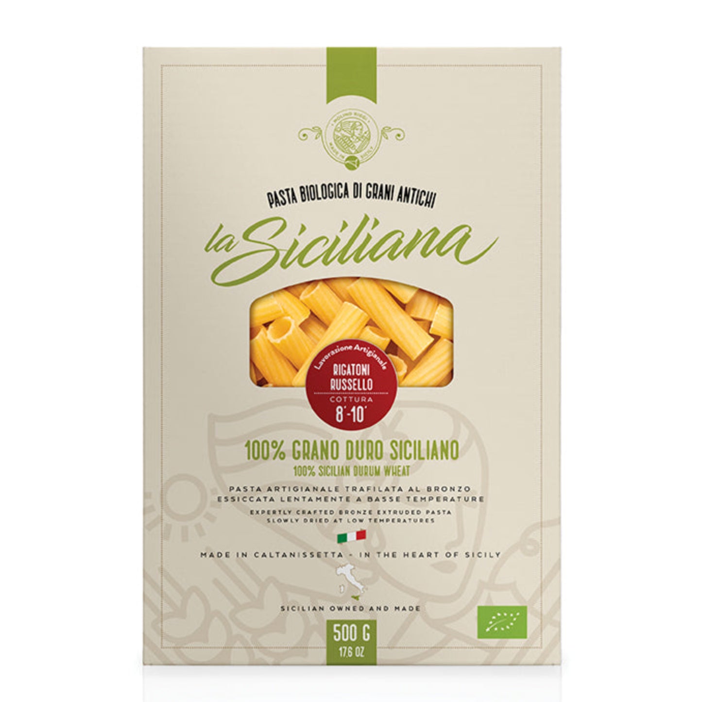 Italienska delikatesser siciliansk mat rigatoni pasta ekologisk