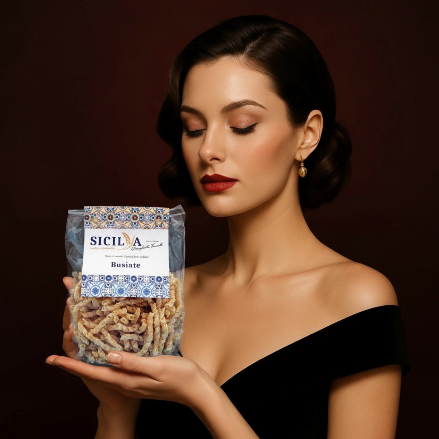 Italienska delikatesser siciliansk mat busiate pasta Sicilien