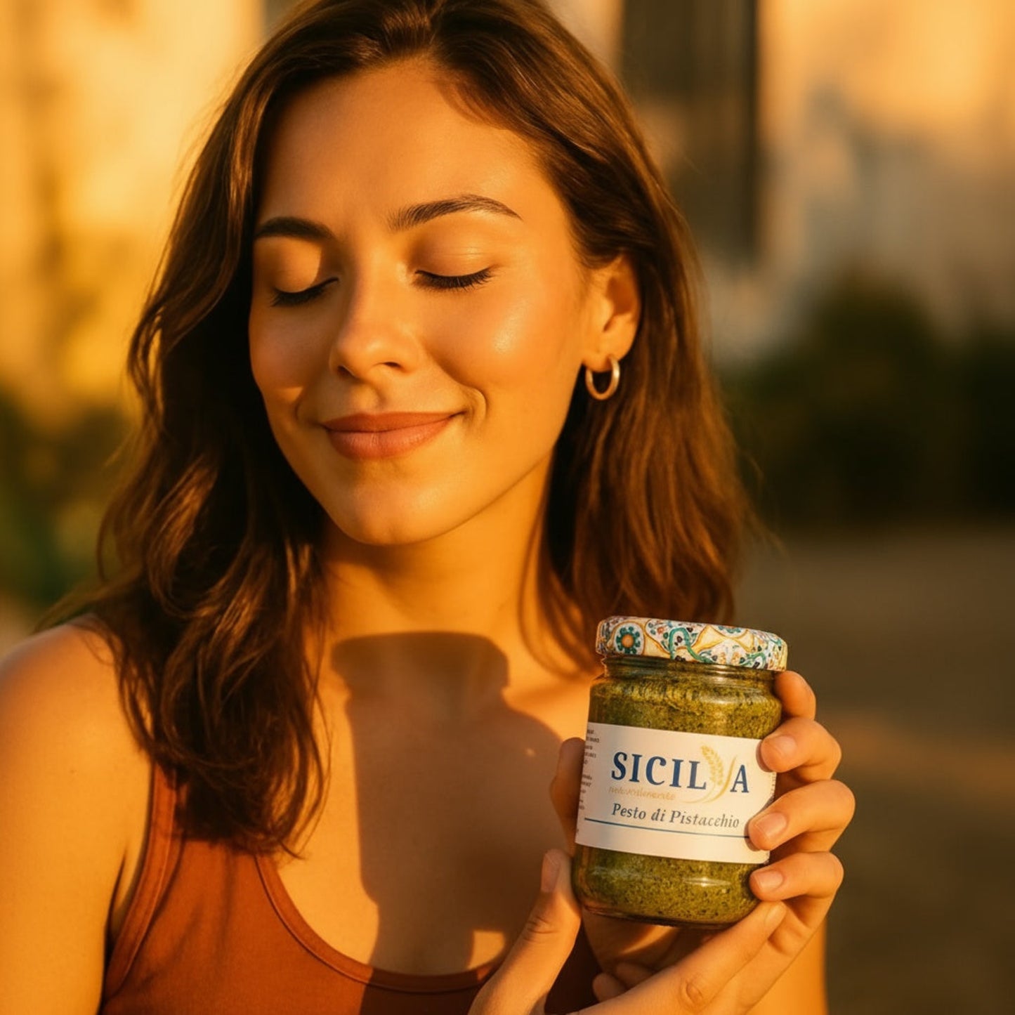 Pesto di pistacchio Sicilien italiensk mat
