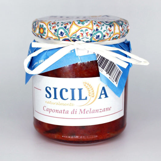 Italienska delikatesser siciliansk mat caponata antipasti framifrån