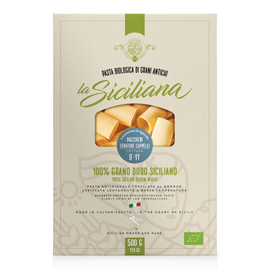 Italienska delikatesser siciliansk mat pasta paccheri ekologisk