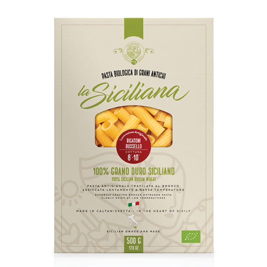 Italienska delikatesser siciliansk mat rigatoni pasta ekologisk